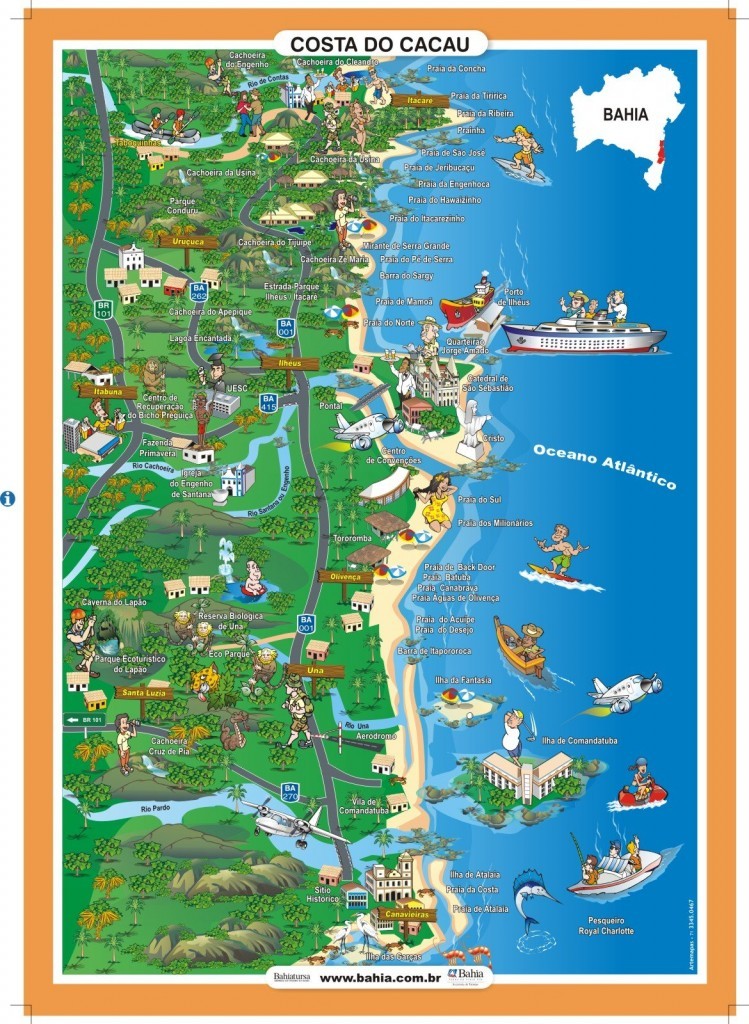 mapa da Costa do Cacau na Bahia