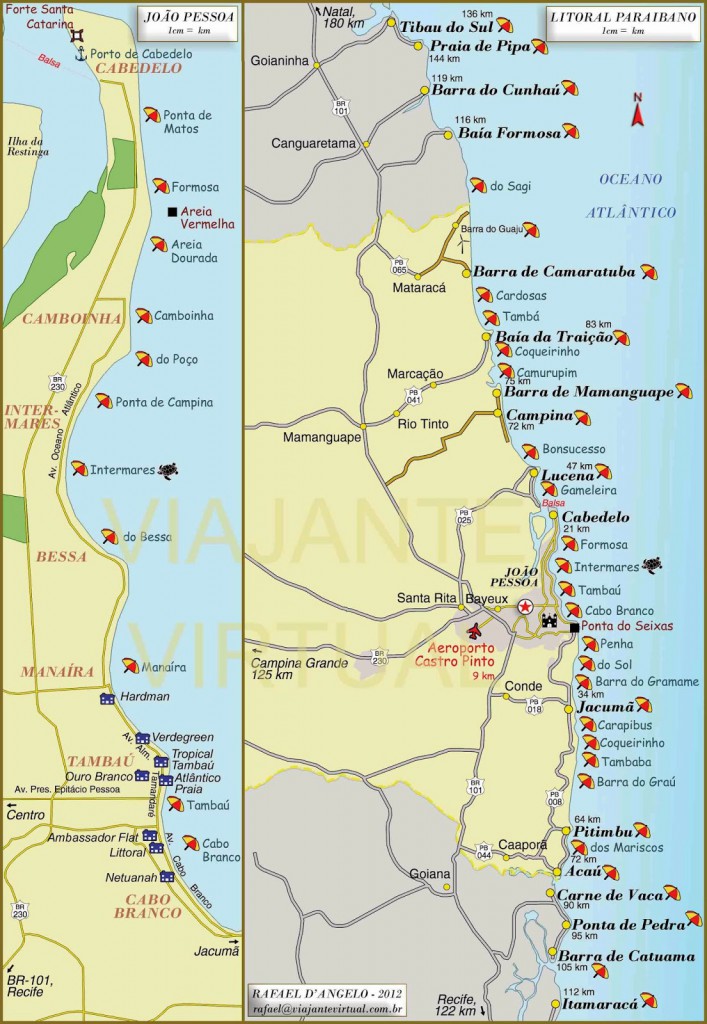 Mapa do litoral de João Pessoa e Paraíba