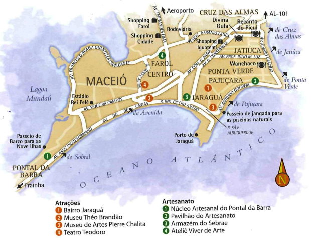 Mapa Turístico de Maceió em Alagoas