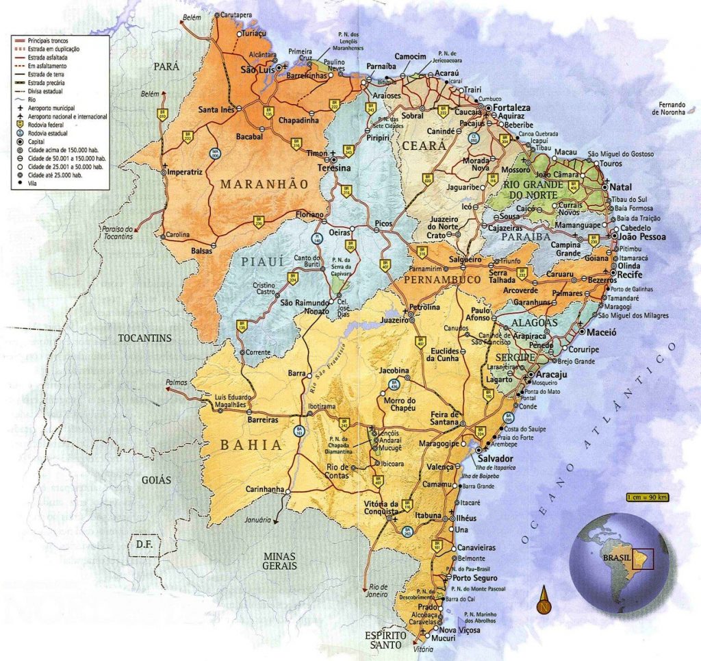 mapa da Região Nordeste do Brasil