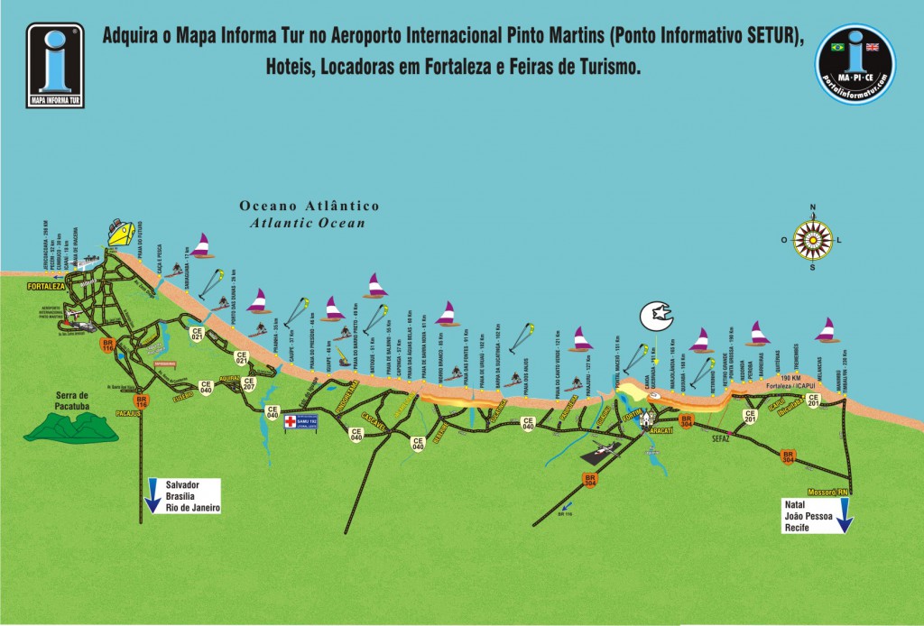 Mapa da Rota das Falésias no Ceará