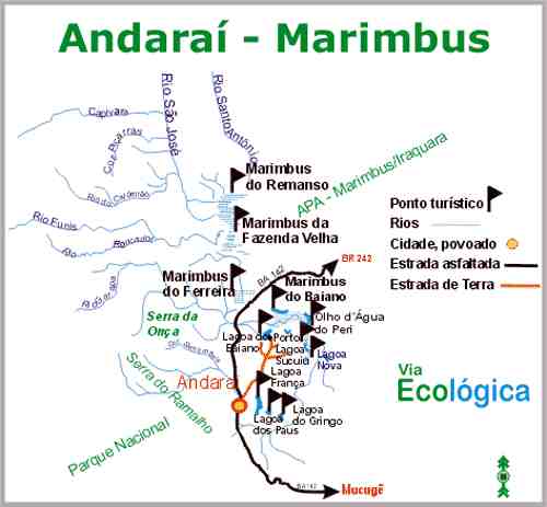 Mapa de Marimbus na Chapada Diamantina