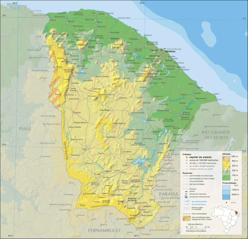 Mapa do Ceará com suas serras