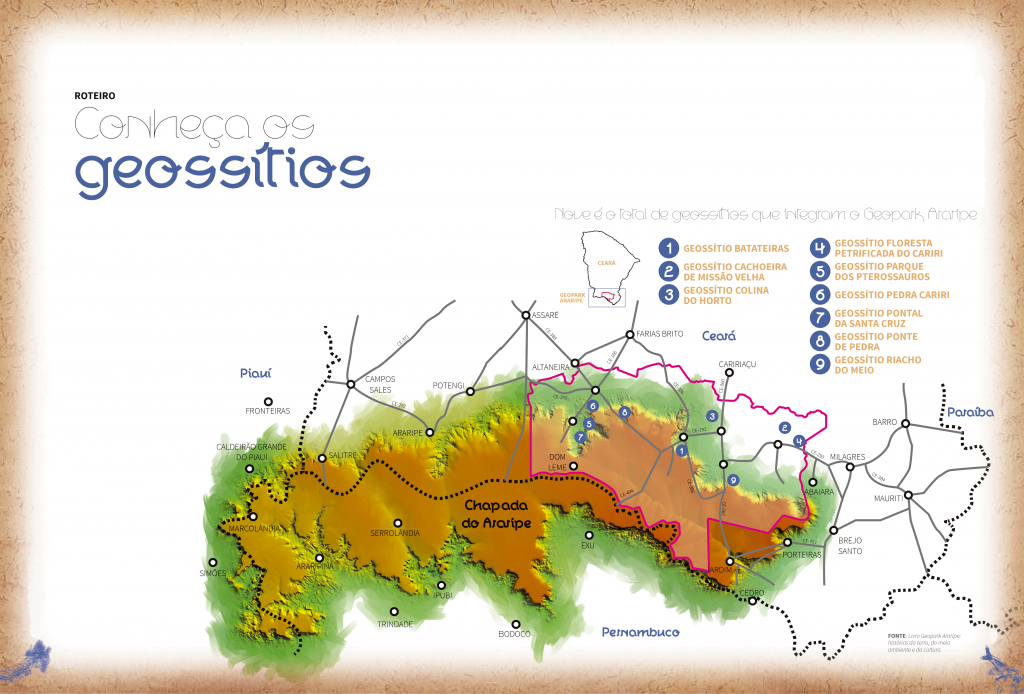 Mapa dos Geossítios no Ceará