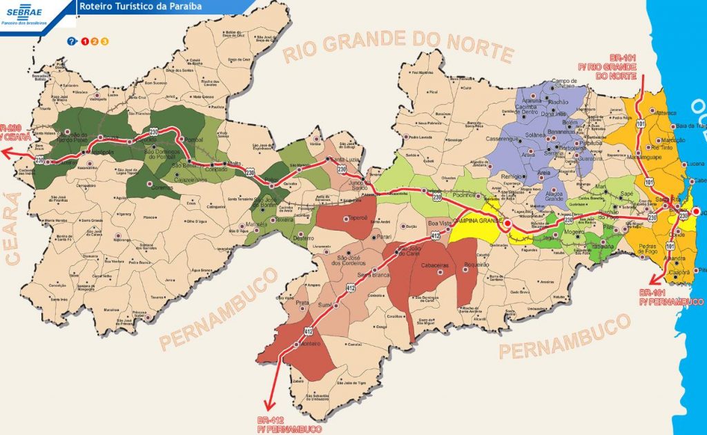 mapa turistico da Paraíba