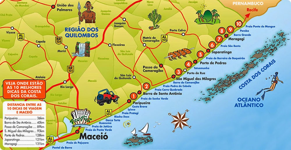 Mapa do Litoral Norte de Alagoas